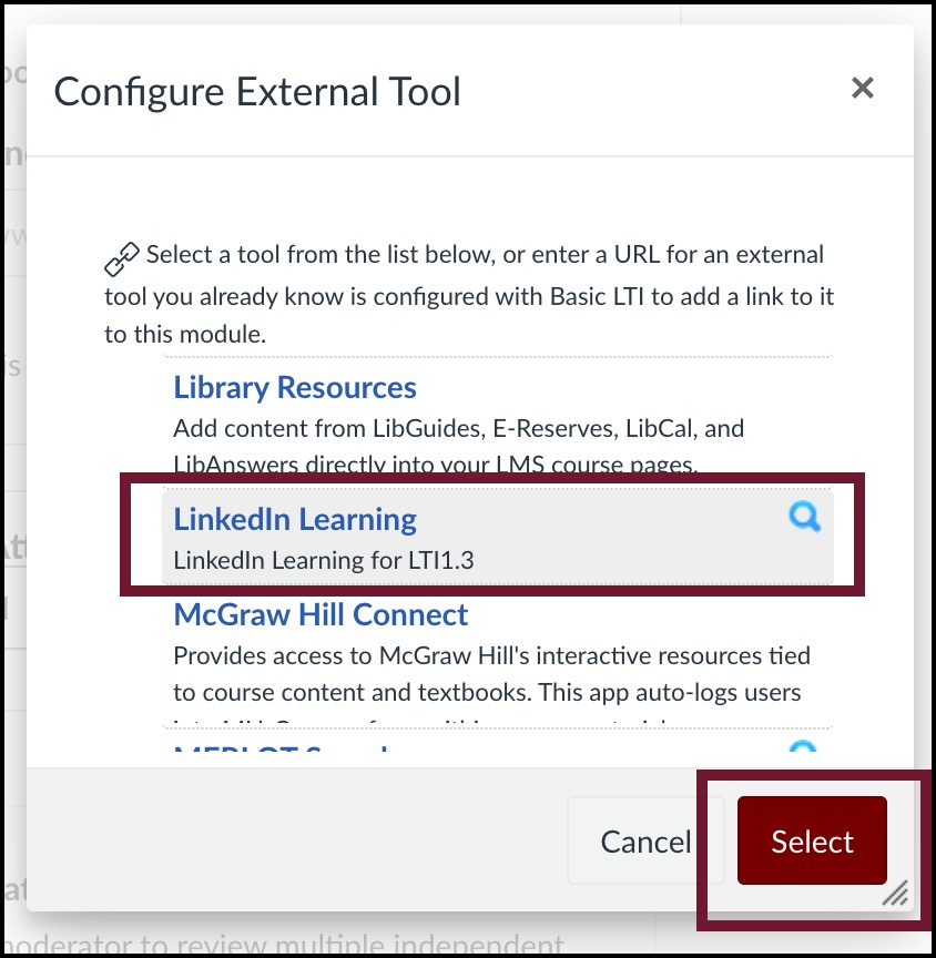 image of external tool in Canvas