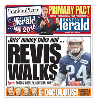 Boston Herald front page newspaper March 11, 2015